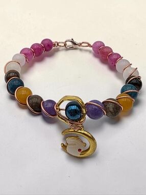 Multicolor Beaded Moon Charm Bracelet - Women Jewelry